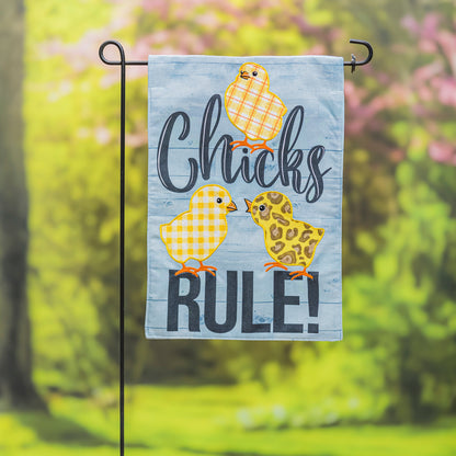 Chicks Rule Burlap Garden Flag; Polyester 12.5"x18"