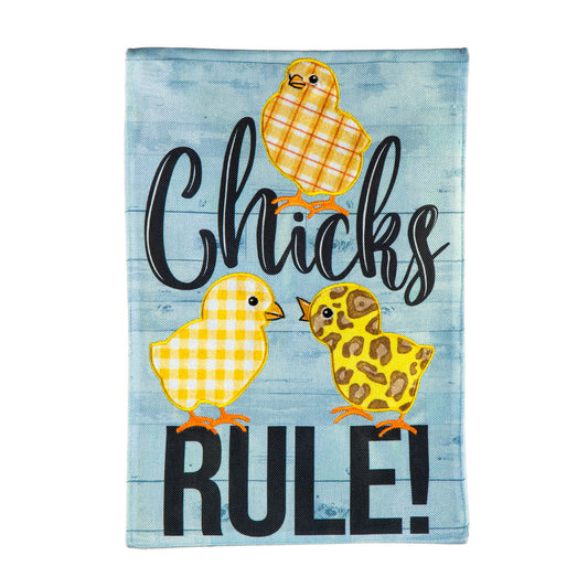 Chicks Rule Burlap Garden Flag; Polyester 12.5"x18"