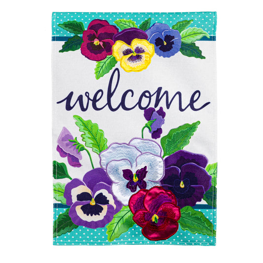 Pansy Garden Welcome Printed Burlap Garden Flag; Polyester 12.5"x18"