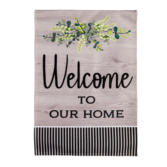 Wood Grain Welcome Printed Burlap Garden Flag; Polyester 12.5"x18"