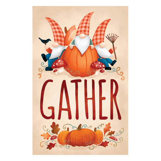 Gather Gnome Friends Printed Burlap Garden Flag; Polyester 12.5"x18"