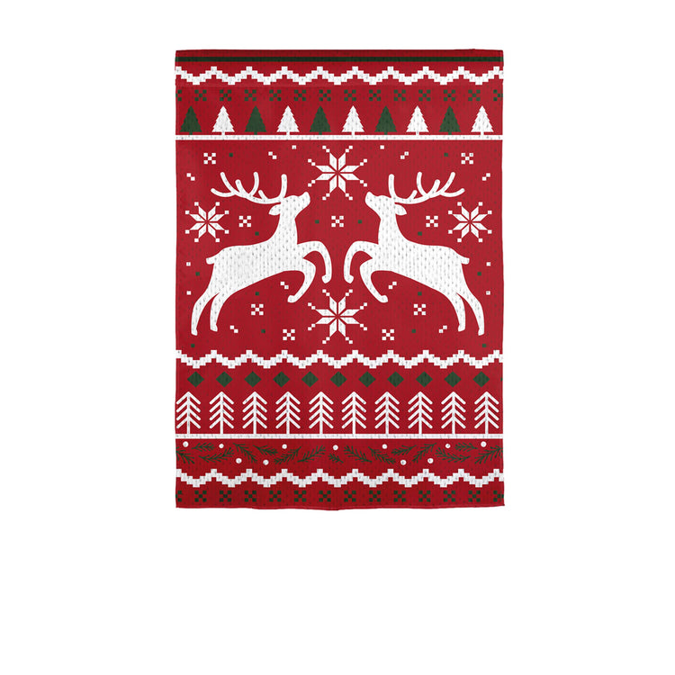 Reindeer Christmas Printed Burlap Garden Flag; Polyester 12.5"x18"