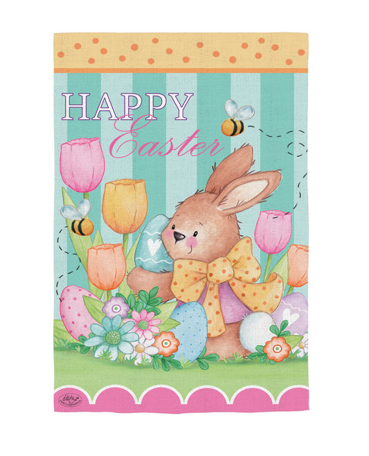 Bee & Brown Bunny Burlap Garden Flag; Polyester 12.5"x18"