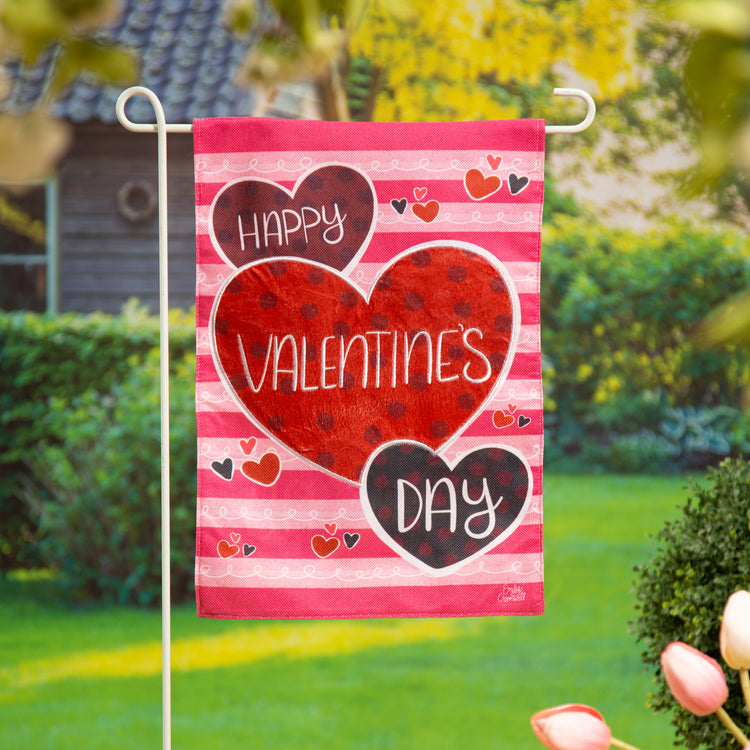 Happy Valentine's Day Hearts Burlap Garden Flag; Polyester 12.5"x18"