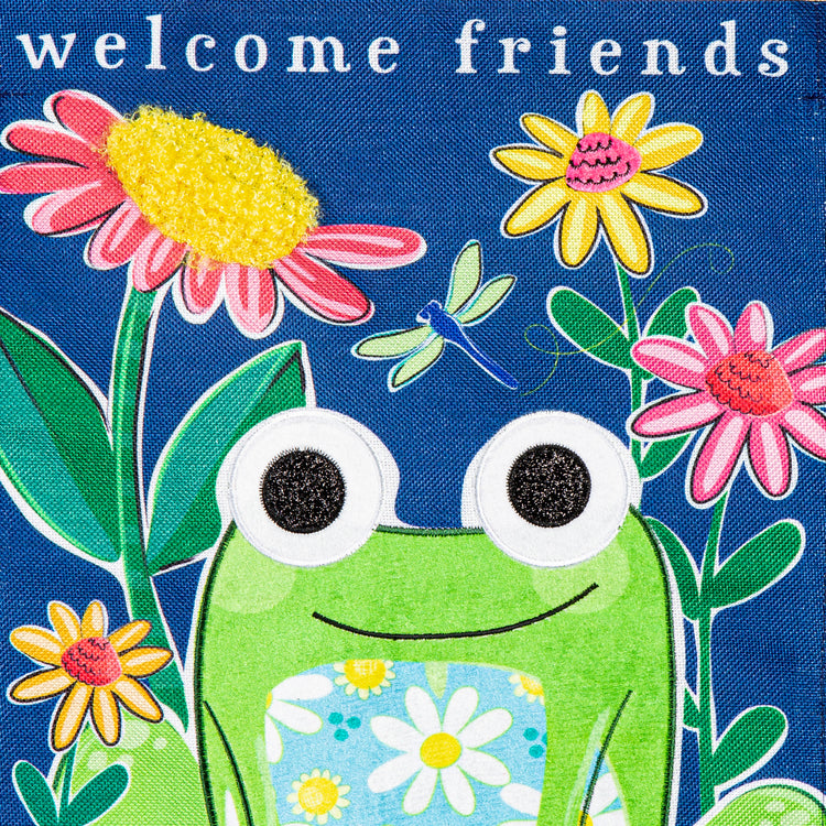 Welcome Friends Frog Printed Burlap Garden Flag; Polyester 12.5"x18"