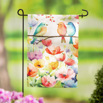 Bird Talk Burlap Garden Flag; Polyester