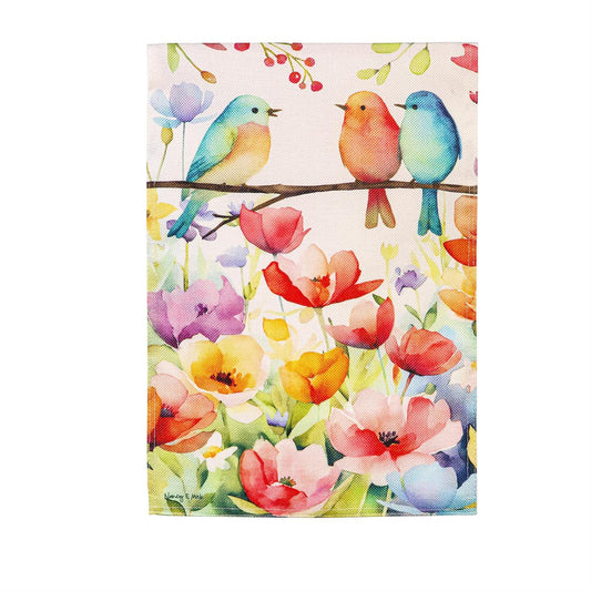 Bird Talk Burlap Garden Flag; Polyester