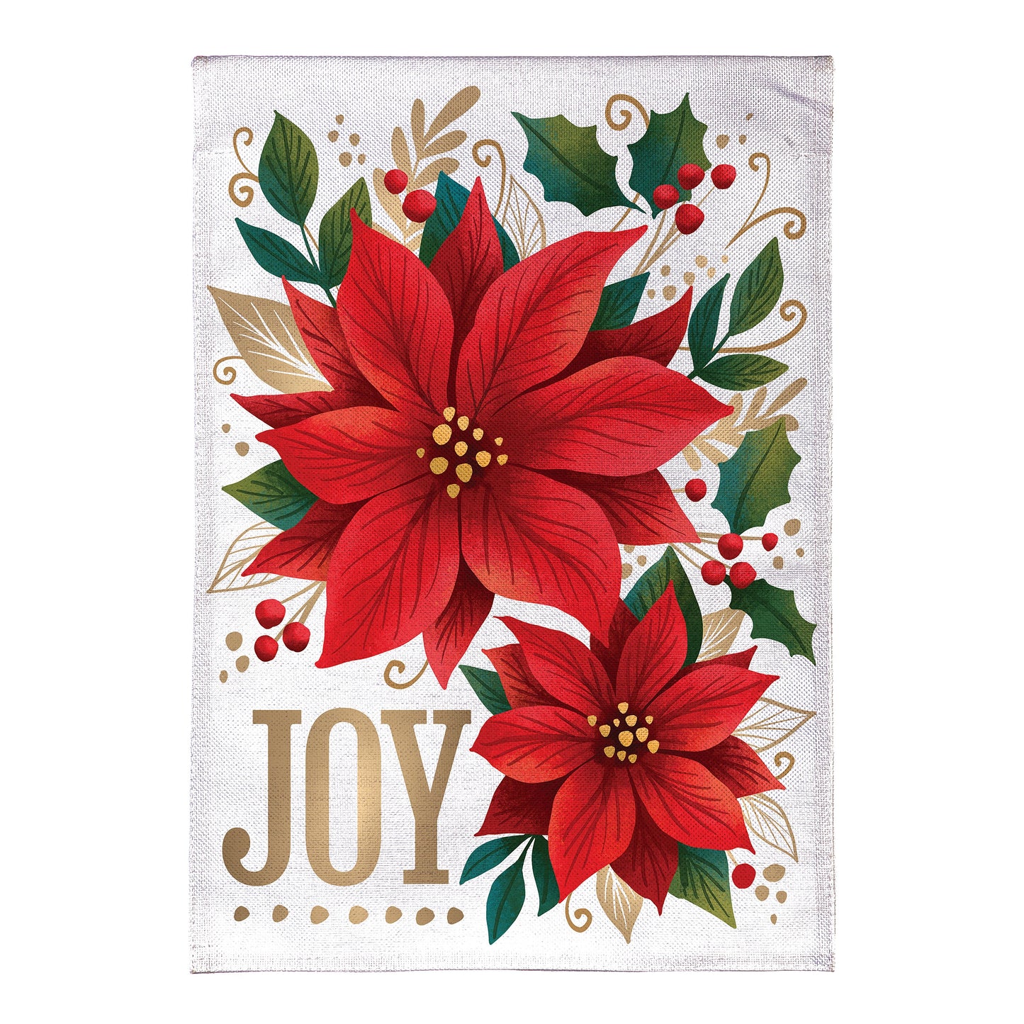 Joy Poinsettia Burlap Garden Flag; Polyester 12.5"x18"