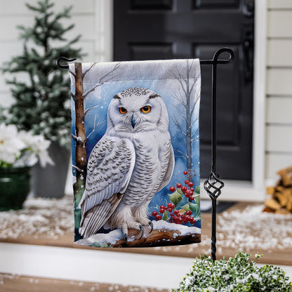 Snow Owl Burlap Garden Flag; Polyester 12.5"x18"