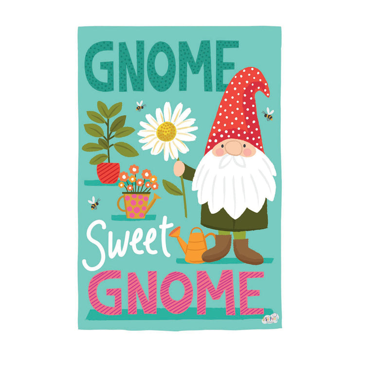 Gnome Sweet Gnome Printed Textured Suede Garden Flag; Polyester 12.5"x18"