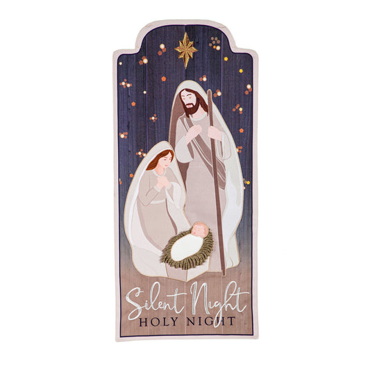 Silent Night Nativity Everlasting Impressions Garden Flag; Polyester-Linen Blend 12.5"x28"