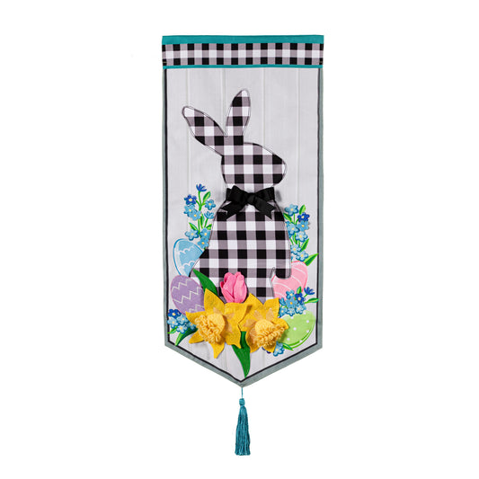 Gingham Easter Bunny Printed Everlasting Impressions Garden Flag; Polyester-Linen Blend 12.5"x28"