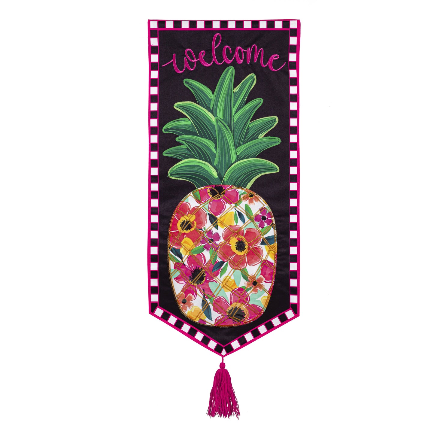 Patterned Pineapple Printed Everlasting Impressions Garden Flag; Polyester-Linen Blend 12.5"x28"