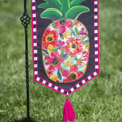 Patterned Pineapple Printed Everlasting Impressions Garden Flag; Polyester-Linen Blend 12.5"x28"