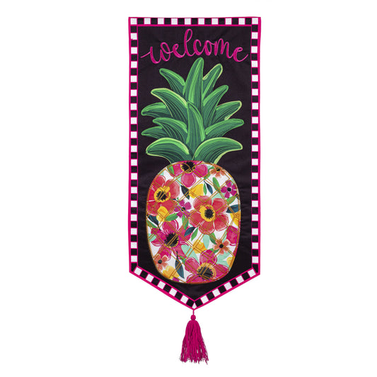 Patterned Pineapple Printed Everlasting Impressions Garden Flag; Polyester-Linen Blend 12.5"x28"