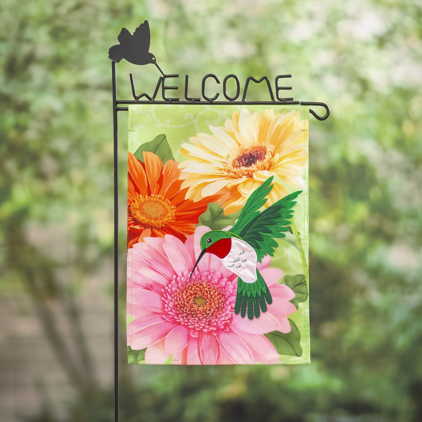 Hummingbird and Daisy Trio Garden Flag