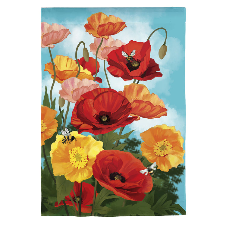 Poppies Welcome Garden Flag; Linen Textured Polyester 12.5"x18"