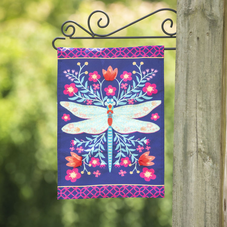 Patterned Dragonfly Garden Flag; Linen Textured Polyester 12.5"x18"