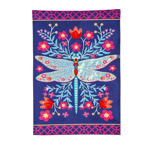 Patterned Dragonfly Garden Flag; Linen Textured Polyester 12.5"x18"