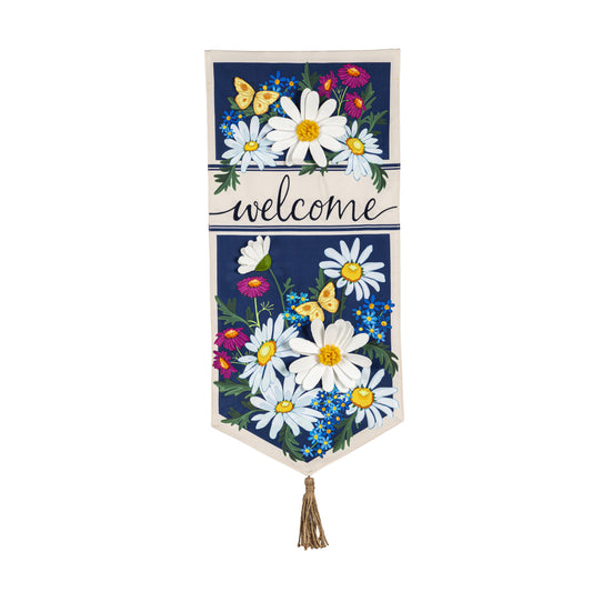 Welcome Daisies and Butterflies Printed Everlasting Impressions Garden Flag; Polyester-Linen Blend 12.5"x28"