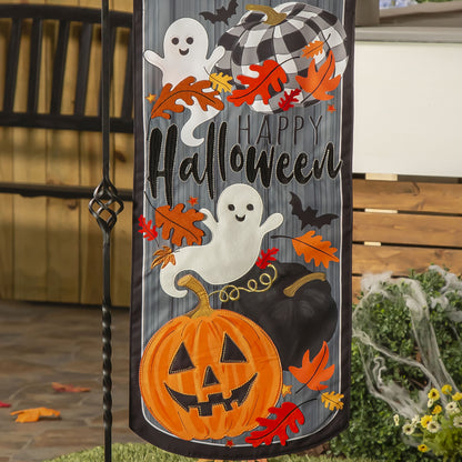 Happy Halloween Everlasting Impressions Garden Flag; Polyester-Linen Blend 12.5"x28"