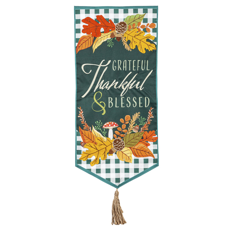 Grateful Thankful Blessed Leaves Everlasting Impressions Garden Flag; Polyester-Linen Blend 12.5"x28"