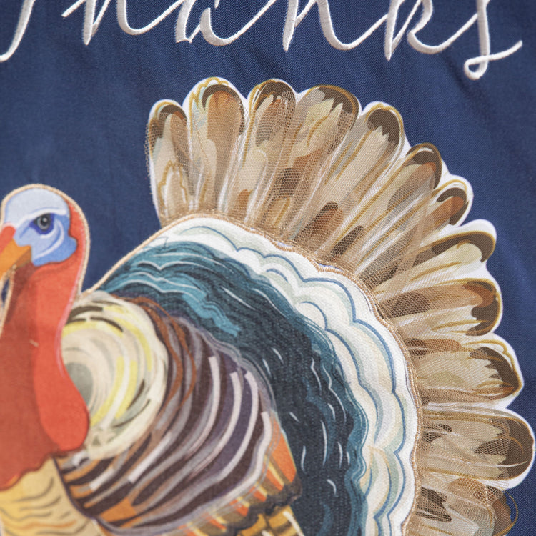 Give Thanks Turkey Everlasting Impressions Garden Flag; Polyester-Linen Blend 12.5"x28"
