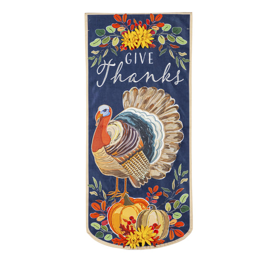 Give Thanks Turkey Everlasting Impressions Garden Flag; Polyester-Linen Blend 12.5"x28"