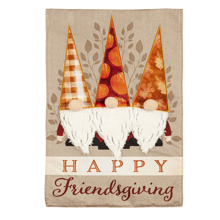 Happy Friendsgiving Gnomes Garden Flag; Linen Textured Polyester 12.5"x18"