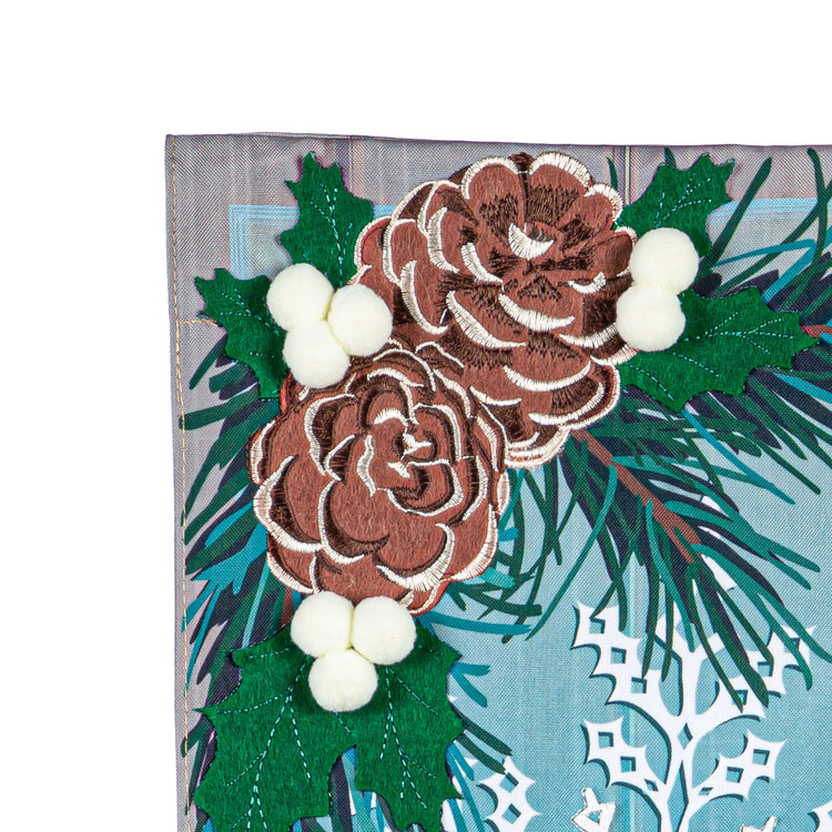 Winter Wishes Snowflake Everlasting Impressions Garden Flag; Polyester-Linen Blend 12.5"x28"