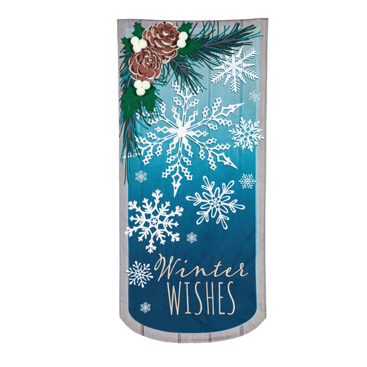 Winter Wishes Snowflake Everlasting Impressions Garden Flag; Polyester-Linen Blend 12.5"x28"