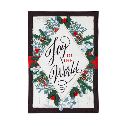 Joy to the World Garden Flag; Linen Textured Polyester 12.5"x18"