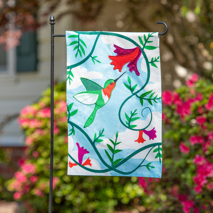 Hummingbird Garden Flag; Textured Linen-Polyester 12.5"x18"