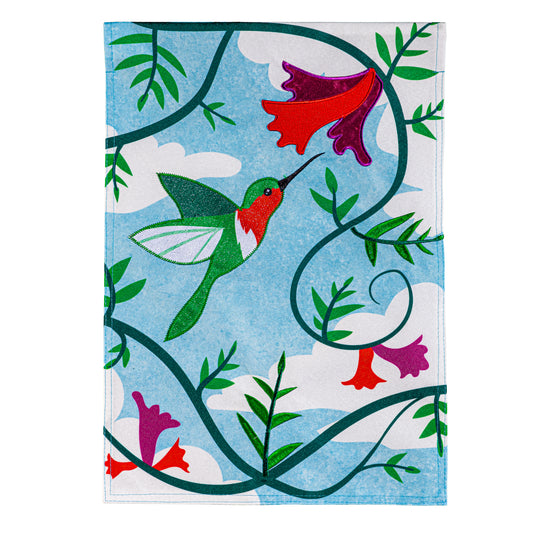 Hummingbird Garden Flag; Textured Linen-Polyester 12.5"x18"
