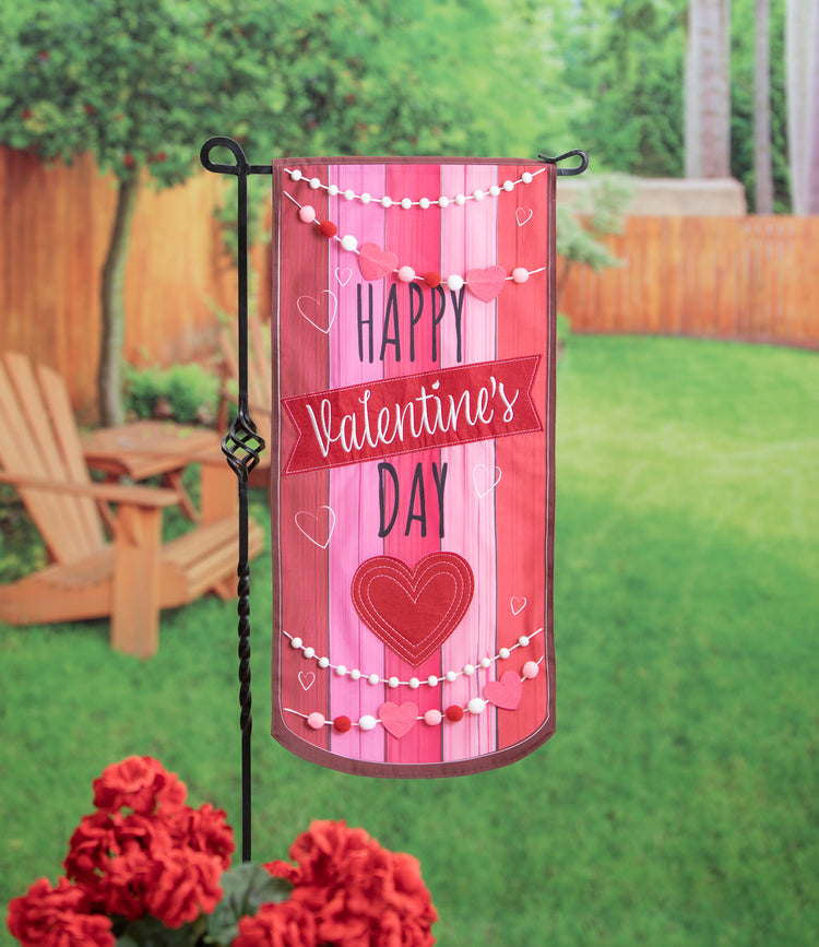 Happy Valentine's Day Everlasting Impressions Garden Flag; Polyester-Linen Blend 12.5"x28"