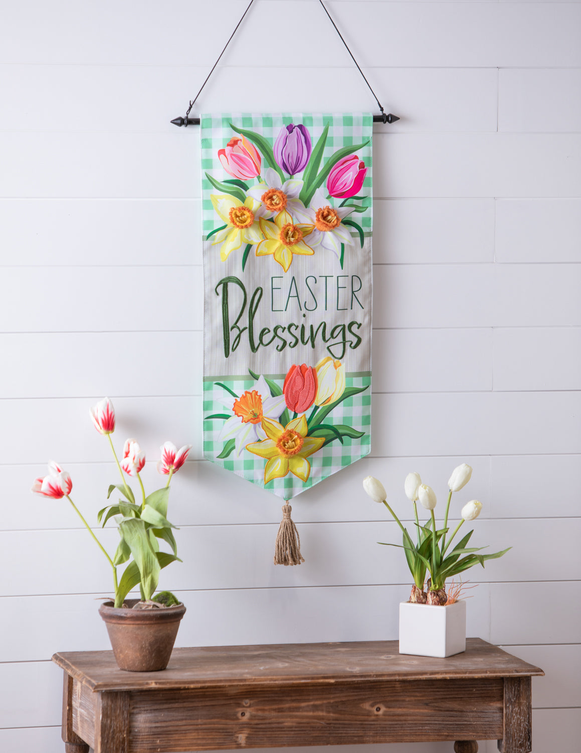 Easter Blessings Everlasting Impressions Garden Flag; Polyester-Linen Blend 12.5"x28"