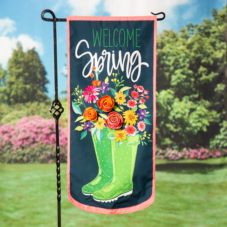 Welcome Spring Rain Boots Everlasting Impressions Garden Flag; Polyester-Linen Blend 12.5"x28"