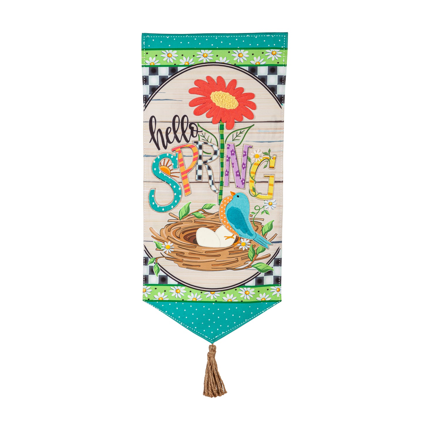 Hello Spring Everlasting Impressions Garden Flag; Polyester-Linen Blend 12.5"x28"
