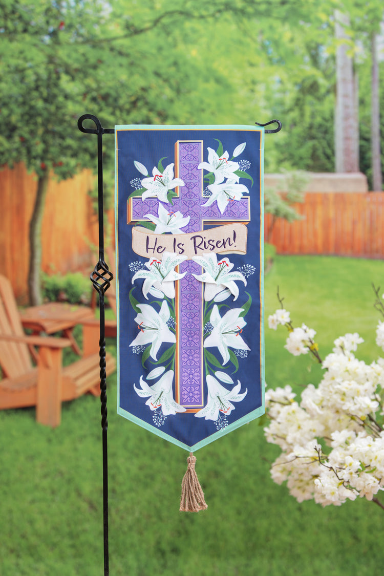 Crosses and Lilies Everlasting Impressions Garden Flag; Polyester-Linen Blend 12.5"x28"