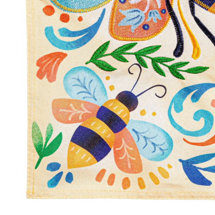 Patterned Bee Garden Flag; Textured Linen-Polyester 12.5"x18"