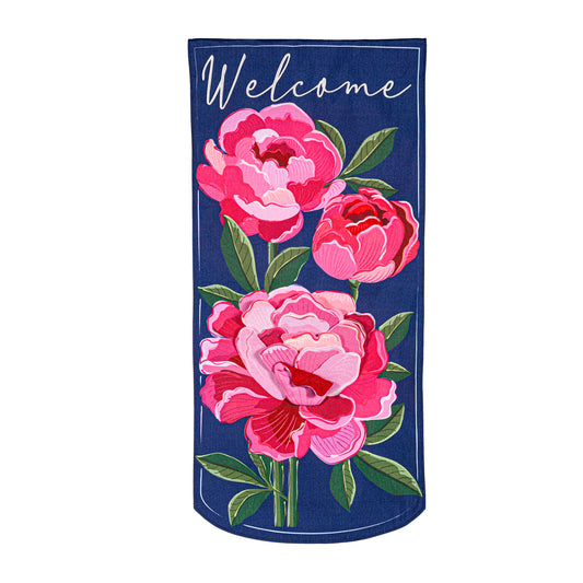 Peony Garden Welcome Everlasting Impressions Garden Flag; Polyester-Linen Blend 12.5"x28"