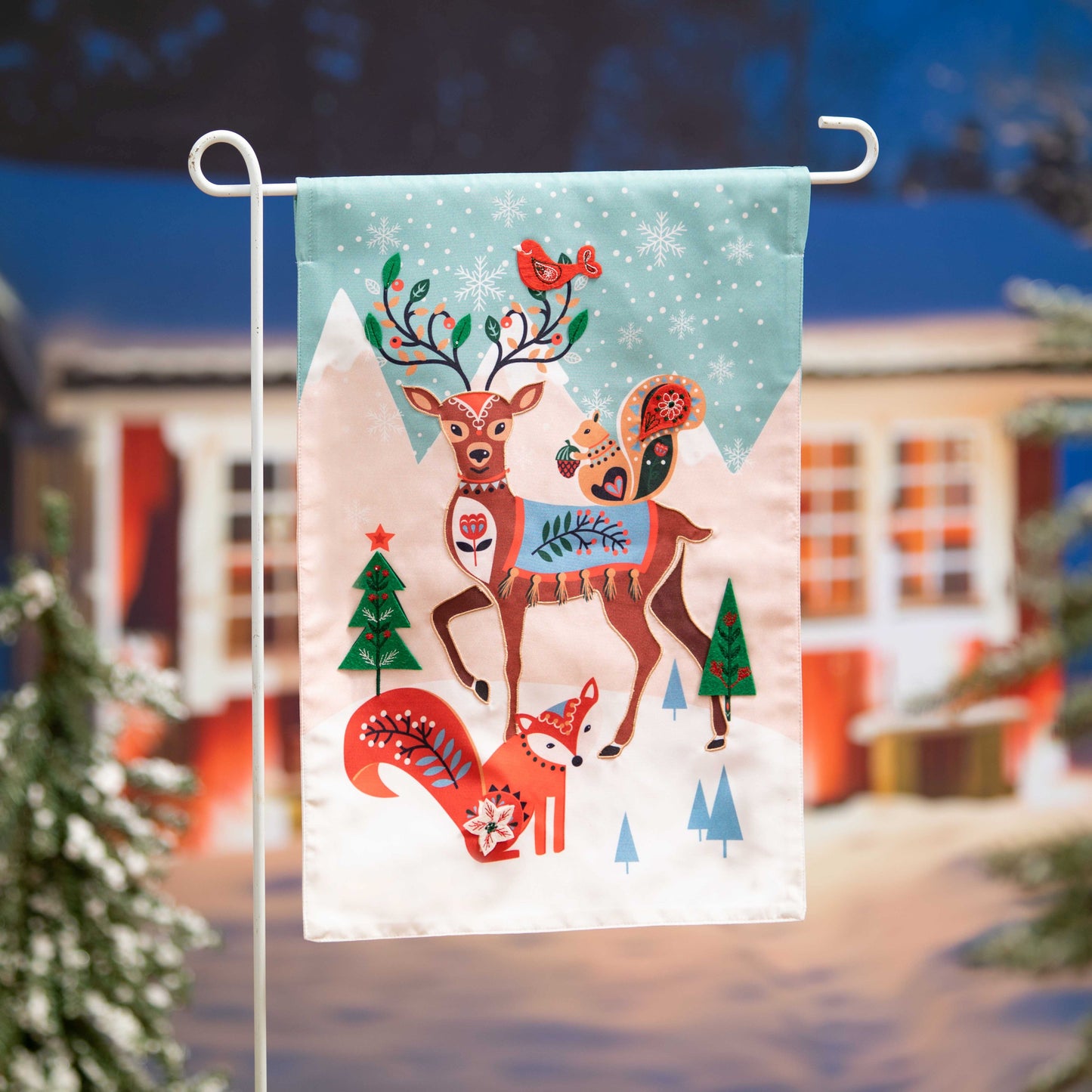 Woodland Creatures Garden Flag; Linen Textured Polyester 12.5"x18"