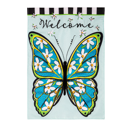 Floral Butterfly Garden Flag; Linen-Polyester 12.5"x18"