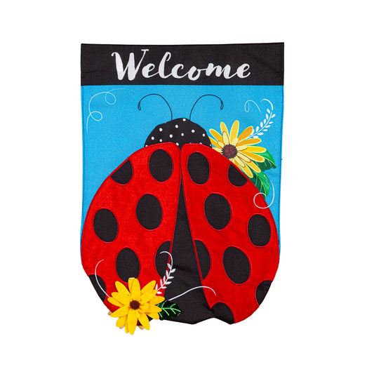 Ladybug Welcome Garden Flag; Linen-Polyester 12.5"x18"