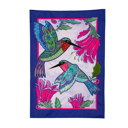 Colorful Hummingbird Garden Flag; Linen-Polyester 12.5"x18"