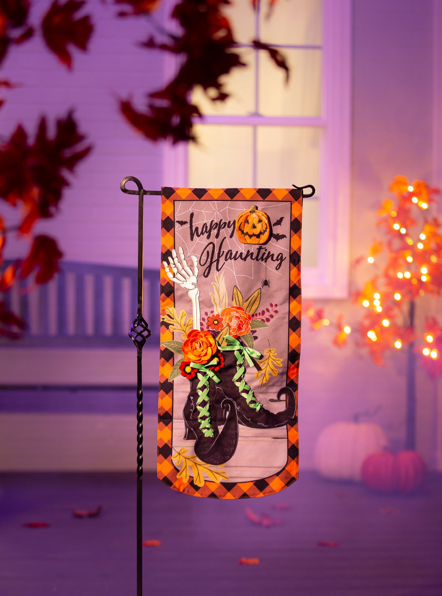 Happy Haunting Everlasting Impressions Garden Flag; Polyester-Linen Blend 12.5"x28"