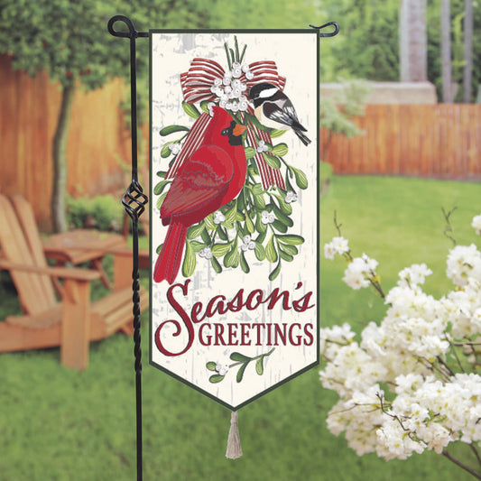 Mistletoe & Cardinal Everlasting Impressions Garden Flag; Polyester-Linen Blend 12.5"x28"