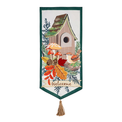 Fall Woodland Birdhouse Everlasting Impressions Garden Flag; Polyester-Linen Blend 12.5"x28"