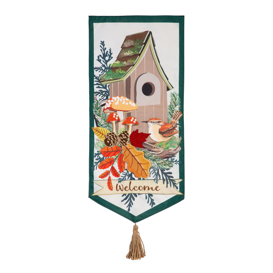 Fall Woodland Birdhouse Everlasting Impressions Garden Flag; Polyester-Linen Blend 12.5"x28"