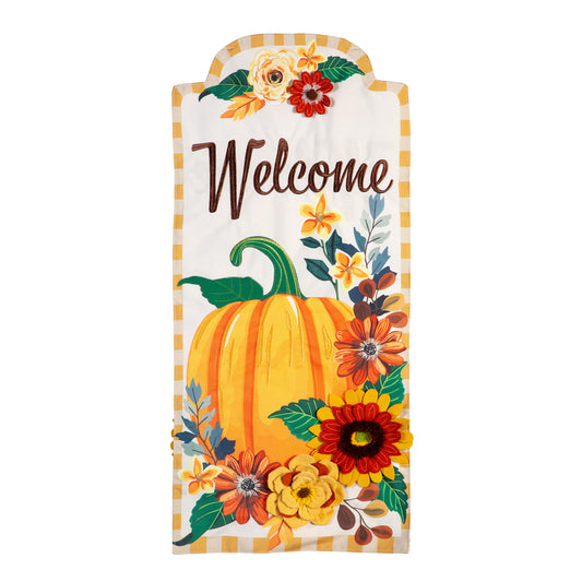 Fall Floral Pumpkin Everlasting Impressions Garden Flag; Polyester-Linen Blend 12.5"x28"
